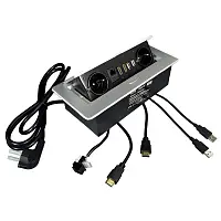 Блок розеток выдвижной 2 розетки(Schuko), 2xSCHUKO+2 USB+1 RJ45+2 HDMI, 1,8м,серебро — купить оптом и в розницу в интернет магазине GTV-Meridian.